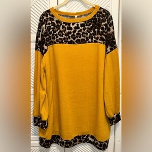 Emerald sweater. Mustard and leopard. Size 2X.